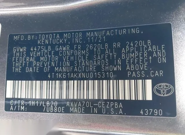 4T1K61AKXNU015310 2022 2022 Toyota Camry- Xse 9