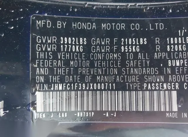 JHMFC1F39JX000711 2018 2018 Honda Civic- Ex-T 9