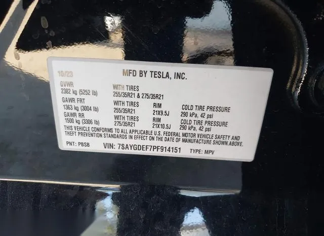 7SAYGDEF7PF914151 2023 2023 Tesla Model Y- Awd/Performance 9