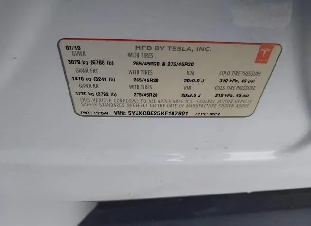 5YJXCBE25KF187901 2019 2019 Tesla Model X- 100D/75D/Long Range 9