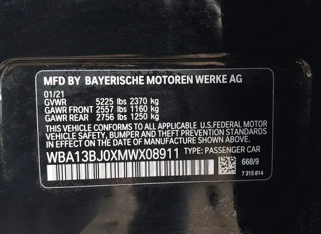 WBA13BJ0XMWX08911 2021 2021 BMW 5 Series- 530I Xdrive 9