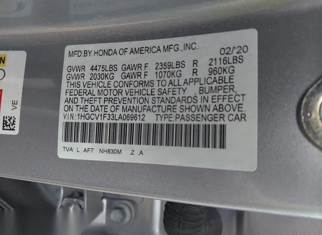 1HGCV1F33LA069612 2020 2020 Honda Accord- Sport 9