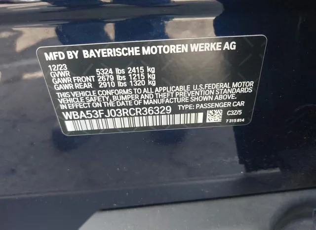 WBA53FJ03RCR36329 2024 2024 BMW 5 Series- 530 I Xdrive 9