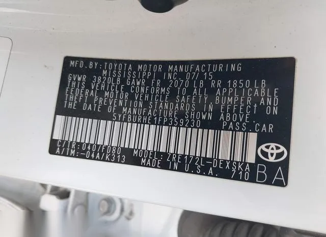 5YFBURHE1FP359230 2015 2015 Toyota Corolla- S Plus 9