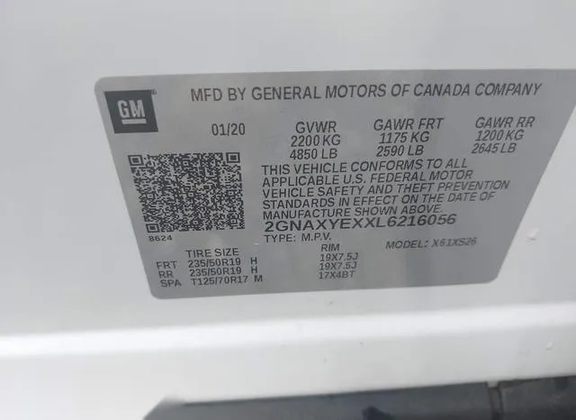 2GNAXYEXXL6216056 2020 2020 Chevrolet Equinox- Awd Premier 9