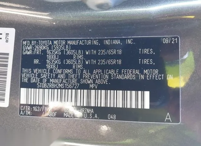 5TDBZRBH2MS156727 2021 2021 Toyota Highlander- LE 9