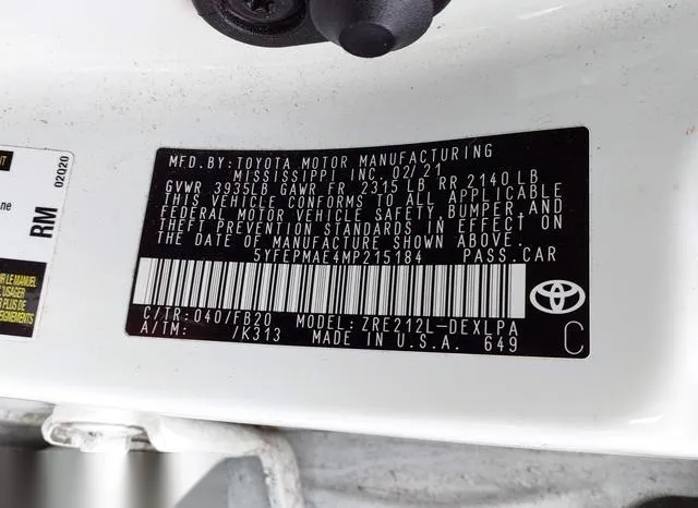 5YFEPMAE4MP215184 2021 2021 Toyota Corolla- LE 9