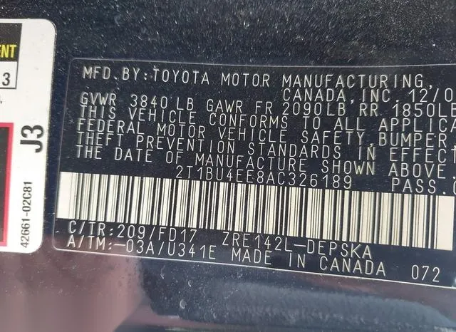 2T1BU4EE8AC326189 2010 2010 Toyota Corolla- S 9