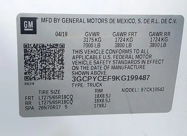 3GCPYCEF9KG199487 2019 2019 Chevrolet Silverado 1500- Custom 9