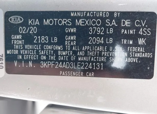 3KPF24AD3LE224131 2020 2020 KIA Forte- Lxs 9