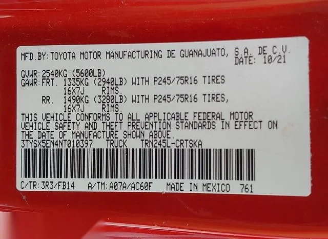 3TYSX5EN4NT010397 2022 2022 Toyota Tacoma- SR 9