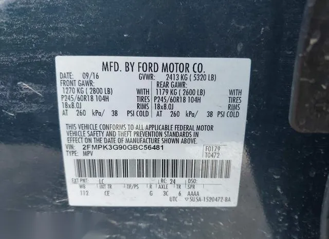 2FMPK3G90GBC56481 2016 2016 Ford Edge- SE 9