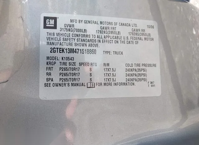 2GTEK13M471518860 2007 2007 GMC Sierra- 1500 Sle1 9