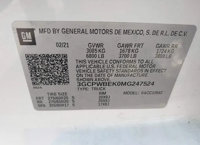 3GCPWBEK0MG247524 2021 2021 Chevrolet Silverado 1500- 2Wd 9