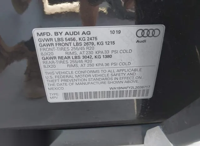 WA1BNAFY2L2038717 2020 2020 Audi Q5- Premium Plus 45 Tfsi Q 9