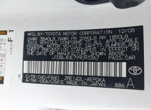 JTDBL40E799093367 2009 2009 Toyota Corolla- LE 9