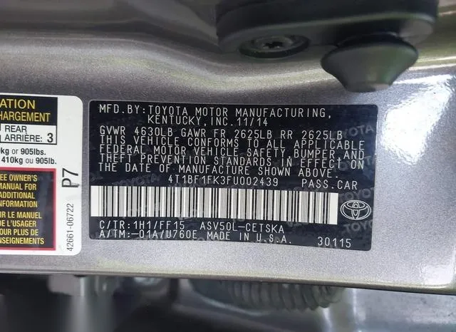 4T1BF1FK3FU002439 2015 2015 Toyota Camry- SE 9