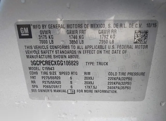 3GCPCRECXGG106829 2016 2016 Chevrolet Silverado 1500- 1LT 9