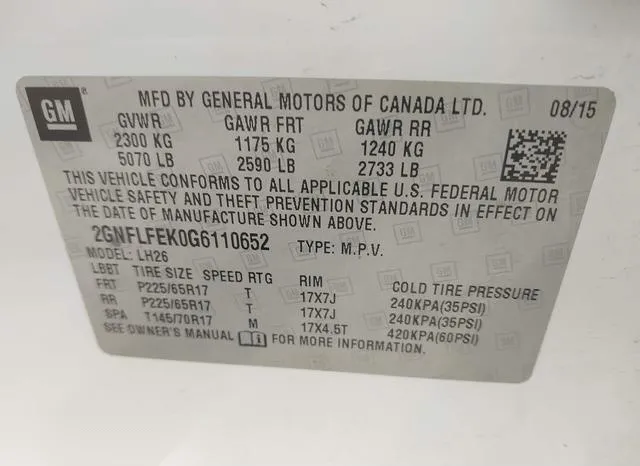 2GNFLFEK0G6110652 2016 2016 Chevrolet Equinox- LT 9