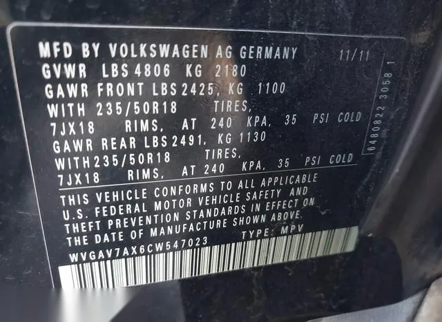 WVGAV7AX6CW547023 2012 2012 Volkswagen Tiguan- SE 9