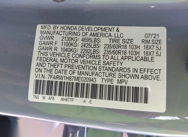 7FARW1H87ME020943 2021 2021 Honda CR-V- 2Wd Ex-L 9