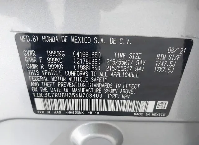 3CZRU6H35NM708403 2022 2022 Honda HR-V- Awd Lx 9