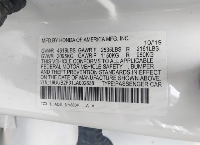 19UUB2F31LA002638 2020 2020 Acura TLX- Standard 9