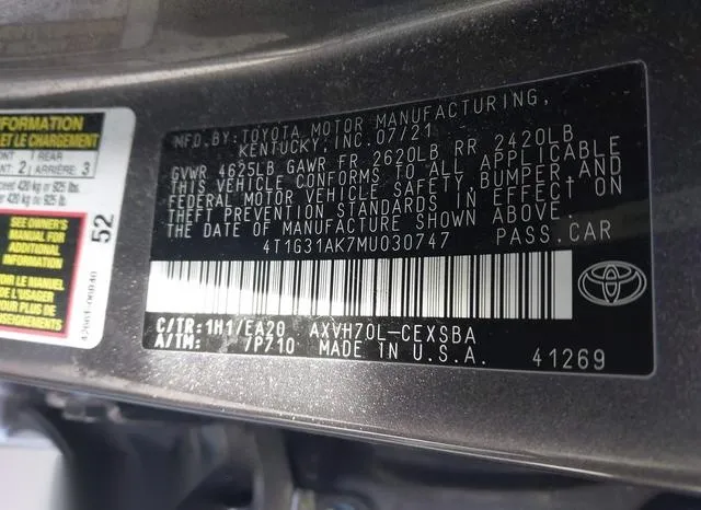 4T1G31AK7MU030747 2021 2021 Toyota Camry- Se Hybrid 9