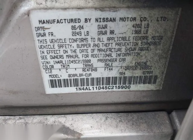 1N4AL11D45C215900 2005 2005 Nissan Altima- 2-5 S 9