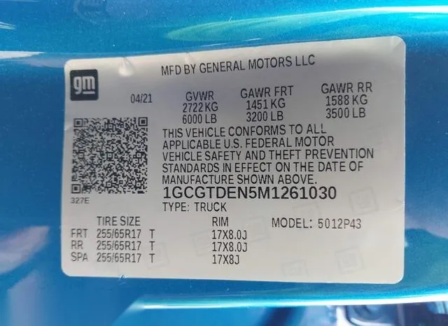 1GCGTDEN5M1261030 2021 2021 Chevrolet Colorado- 4Wd  Short 9