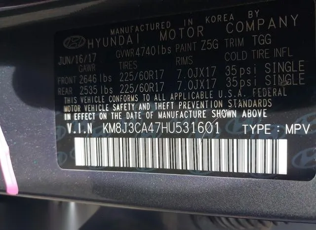 KM8J3CA47HU531601 2017 2017 Hyundai Tucson- SE 9