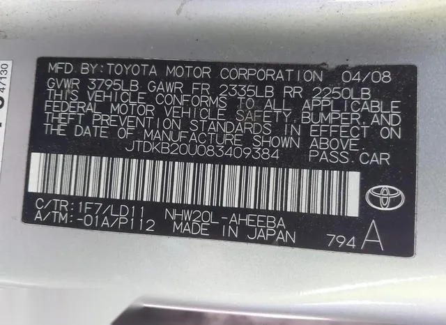 JTDKB20U083409384 2008 2008 Toyota Prius 9