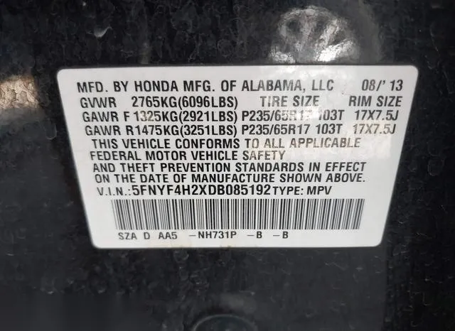 5FNYF4H2XDB085192 2013 2013 Honda Pilot- LX 9