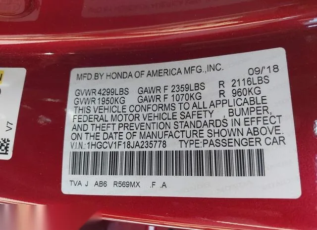 1HGCV1F18JA235778 2018 2018 Honda Accord- LX 9