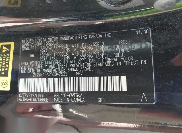 2T2ZK1BA2BC047533 2011 2011 Lexus RX- 350 9