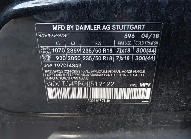 WDCTG4EB0JJ519422 2018 2018 Mercedes-Benz GLA 250 9