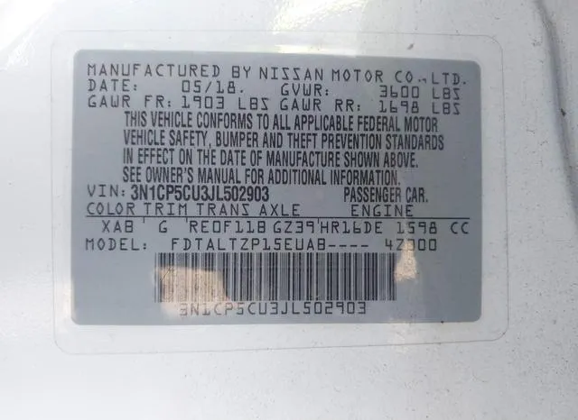 3N1CP5CU3JL502903 2018 2018 Nissan Kicks- SR 9