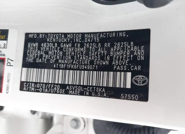 4T1BF1FK6FU949071 2015 2015 Toyota Camry- SE 9