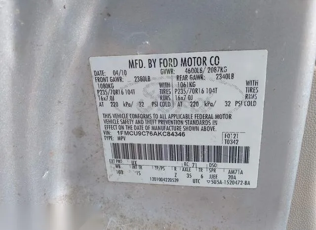 1FMCU9C76AKC84346 2010 2010 Ford Escape- Xls 9