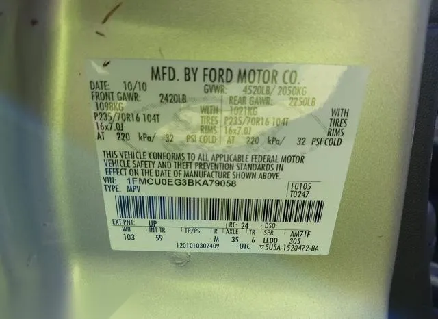 1FMCU0EG3BKA79058 2011 2011 Ford Escape- Limited 9