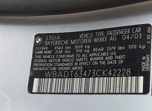 WBADT63473CK42228 2003 2003 BMW 5 Series- 530IA 9