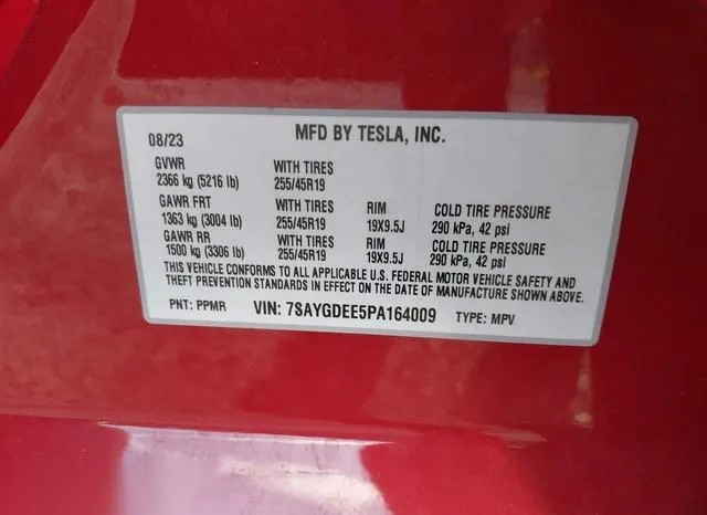 7SAYGDEE5PA164009 2023 2023 Tesla Model Y- Awd/Long Range D 9