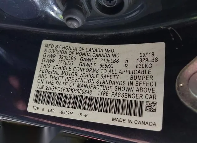 2HGFC1F38KH650848 2019 2019 Honda Civic- EX 9