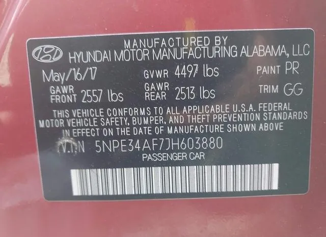 5NPE34AF7JH603880 2018 2018 Hyundai Sonata- Sel 9