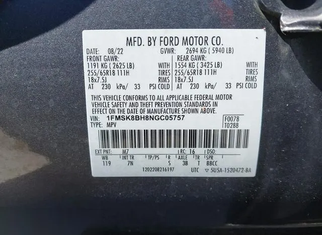 1FMSK8BH8NGC05757 2022 2022 Ford Explorer 9