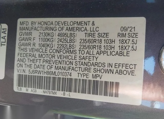 5J6RW1H86ML010374 2021 2021 Honda CR-V- 2Wd Ex-L 9