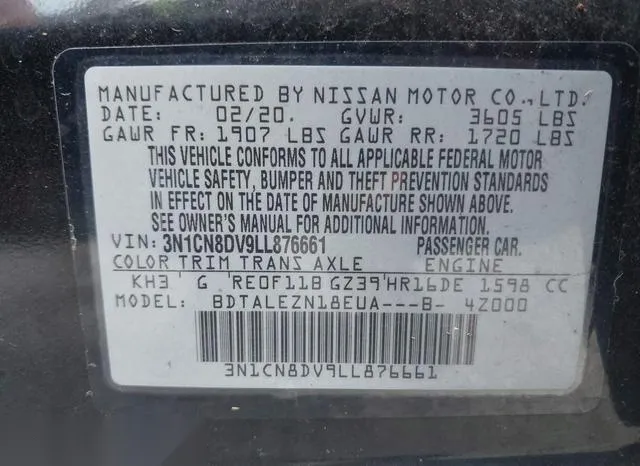 3N1CN8DV9LL876661 2020 2020 Nissan Versa- S Xtronic Cvt 9