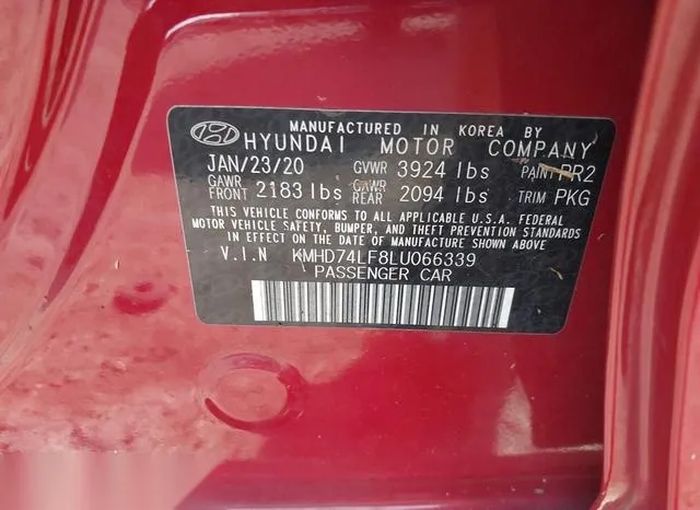 KMHD74LF8LU066339 2020 2020 Hyundai Elantra- SE 9