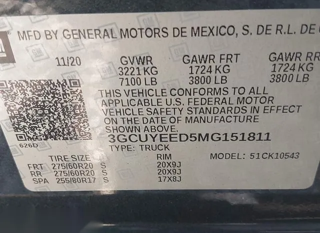 3GCUYEED5MG151811 2021 2021 Chevrolet Silverado 1500- 4Wd  S 9