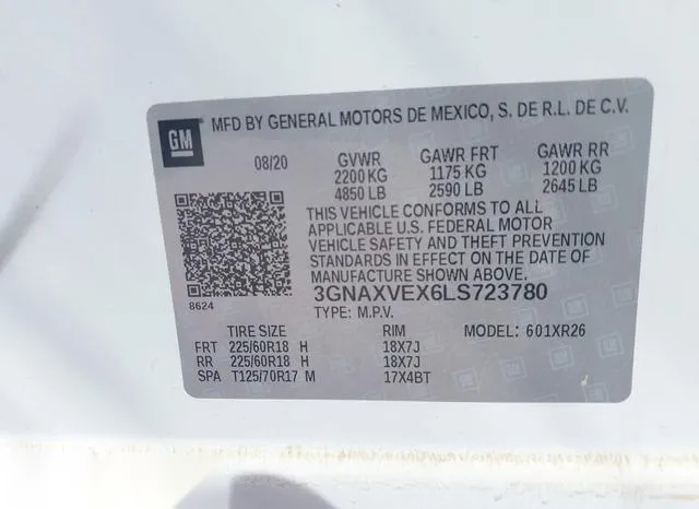 3GNAXVEX6LS723780 2020 2020 Chevrolet Equinox- Awd Lt 2-0L 9